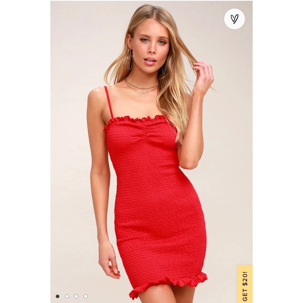 NWT Lulu's Smock It To Me Red Bodycon Mini Dress Summer Fit